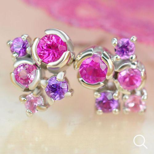 トワイライト マルチカラーサファイア、ピアス 誕生石 9月 春色ピンク PT900 K18 K10対...