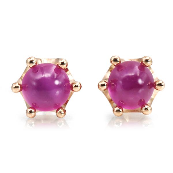 数量限定 ピンクサファイア カボション ピアス 1ペア 両耳分 PT900 K18 K10対応