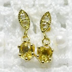 イエローサファイア ローズカットダイヤモンド リーフ ピアス PT900 K18 K10対応 誕生石...