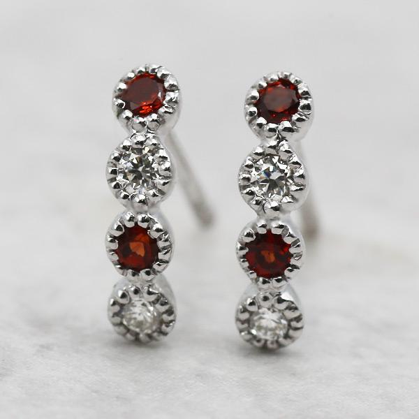 P+10％中 ガーネット ダイヤモンド ミル打ち アンティークデザイン ピアス 両耳分 PT900 ...