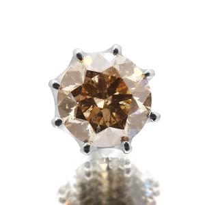 あすつく PT900 5.5mm 0.7ct ブラウンダイヤモンド 片耳 ピアス 0.5ペア 誕生石4月