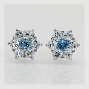 ブルートパーズ アクアマリン フラワーデザインピアス PT900 K18 K10対応 誕生石 3月 ...