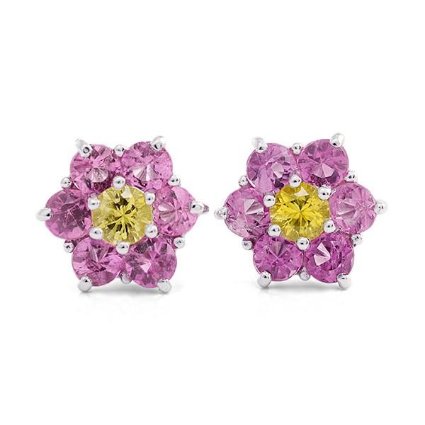 ピンクトルマリン×イエローサファイア フラワーデザインピアス PT900 K18 K10対応 誕生石...