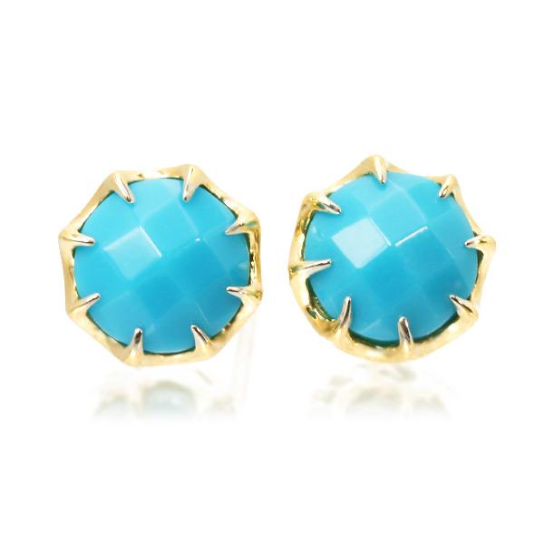 ターコイズ(トルコ石）ダブルチェッカー ピアス ビアンカネーヴェ 1ペア 両耳分 PT900 K18...