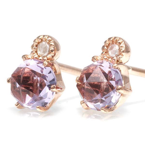 アメシスト ローズカット 裏カット ローズカットダイヤモンド ピアス ソロ２　 両耳用 誕生石2月 ...