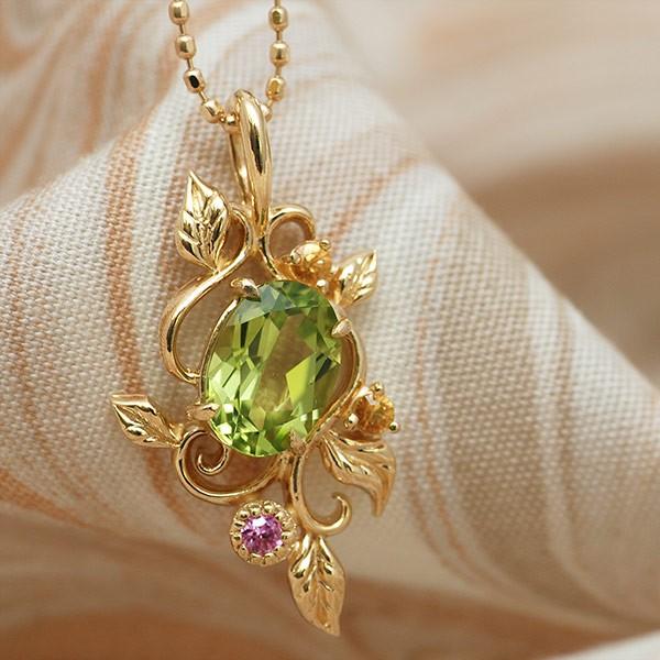 ペリドット シトリン サファイアペンダントトップ ナチュラルデザイン PT900 K18 K10対応...
