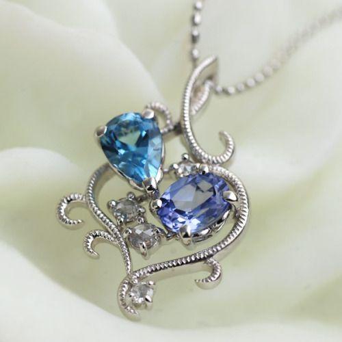 サンタカラーアクアマリン タンザナイト ローズカットダイヤ ペンダントトップ シーナリー  PT90...