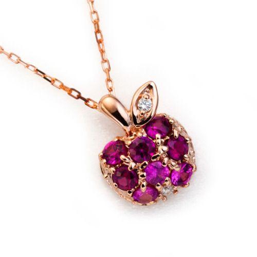 ルビー ピンクサファイヤ 白雪姫のりんご ペンダント チェーン付き PT900 K18 K10対応 ...