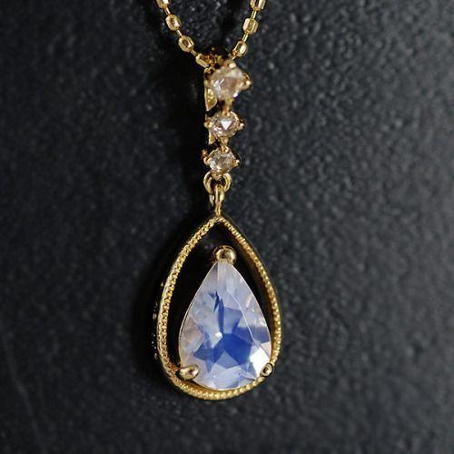 ラブラドライト ロイヤルブルームーンストーン ローズカットダイヤモンド ペンダントトップ デコラ P...