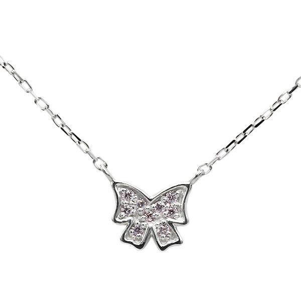 幸せ結んで♪リボンのアーガイル産ピンクダイヤモンドペンダントネックレス  PT900 K18 K10...