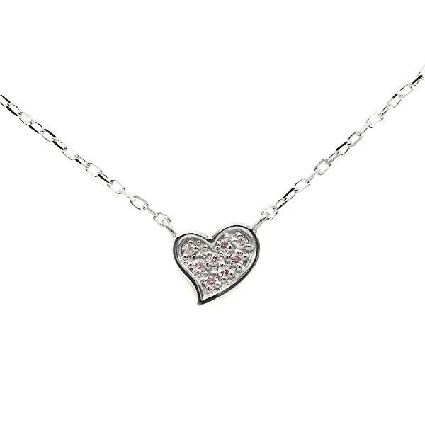 ネックレス プチハート　アーガイル産ピンクダイヤモンド パヴェ ペンダント ネックレス チェーン付 ...