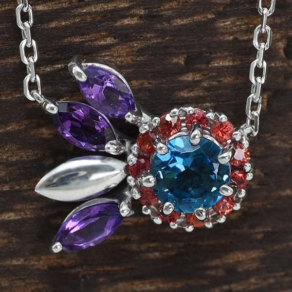 cho ロンドンブルートパーズ×オレンジサファイア×アメシストネックレス 緑色の夜空 誕生石 2月 ...