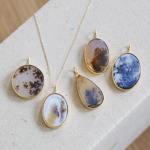 あすつく SV925 イエローメッキ デンドライトアゲート ペンダントトップ