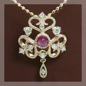 ルビー ダイヤモンドペンダントトップ スカーレット 誕生石 4月 7月 PT900 K18 K10対...