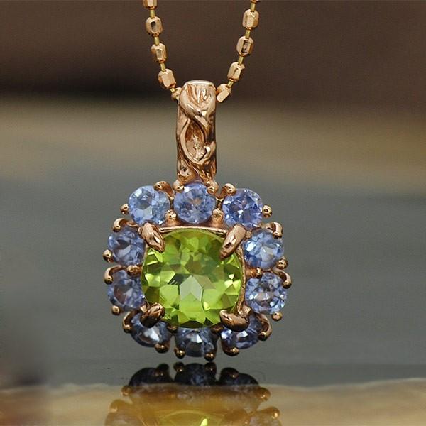 タンザナイト ペリドットペンダントトップ ハーモニー 誕生石 12月 8月　PT900 K18 K1...