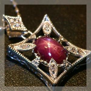 希少石 スターサファイア ダイヤモンドペンダントトップ チェーン無し 誕生石 4月 9月 PT900...