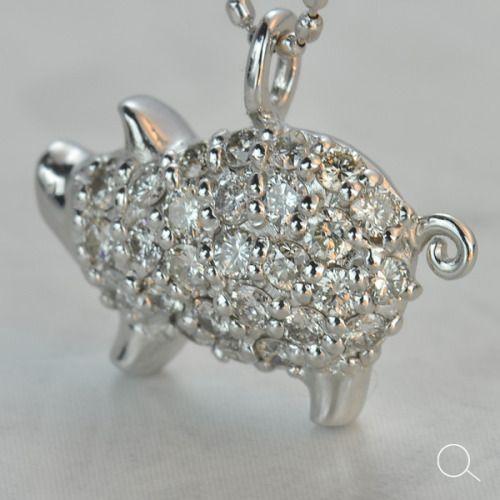 ブタのダイヤモンドパヴェペンダントネックレス チェーン付き 誕生石 4月 PT900 K18 K10...