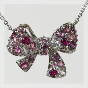 マルチカラーリボンパヴェペンダント“ボルドー”（チェーン付き）　 PT900 K18 K10対応