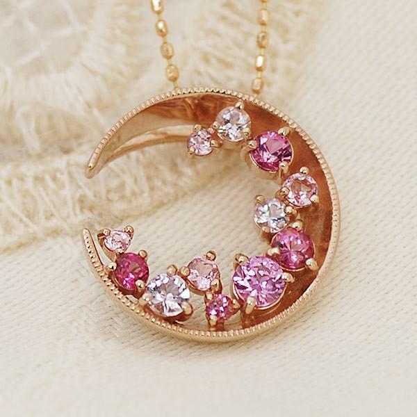 P+10％中 ルナ 月 ピンクカラーストーンペンダントトップ ピンクシティ 春色ピンク PT900 ...