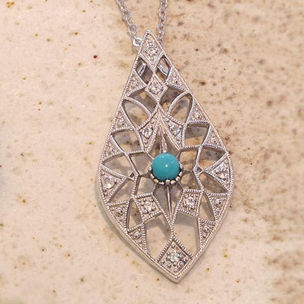 レディース ペンダント ターコイズ　トルコ石 ホワイトトパーズペンダント トップ 明星 ミョウジョウ...
