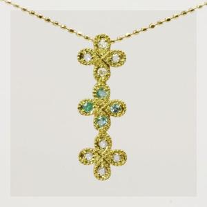 P10％中 パライバトルマリン ローズカットダイヤモンドクロシェペンダントトップ 誕生石 4月 10...