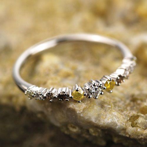 P+10％中 ブラウンダイヤ イエローダイヤ ダイヤモンド リング PT900 K18 K10対応 ...