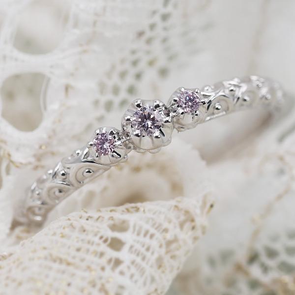 桜カラー ピンクダイヤモンド リング ボルダトューラ PT900 K18 K10対応 誕生石4月 春...