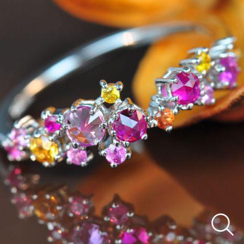 薔薇色のアンサンブル カラーサファイアリングマルチカラー 誕生石 9月 PT900 K18 K10対...