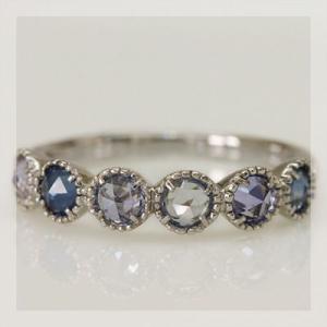 P+10％中 ローズカットブルーサファイアアンティークリング 誕生石 9月 PT900 K18 K1...