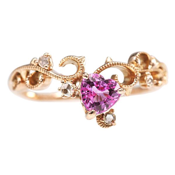 P+10％中 指輪 UV蛍光 ピンクサファイア ハート ローズカットダイヤリング PT900 K18...