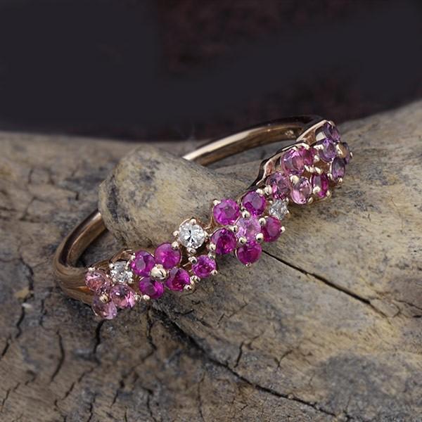 ルビー ピンクサファイア リング 薔薇のフロレアーレ PT900 K18 K10対応  春色ピンク