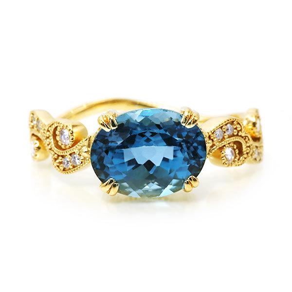 ロンドンブルートパーズ ローズカットダイヤ ダイヤモンド リング PT900 K18 K10対応