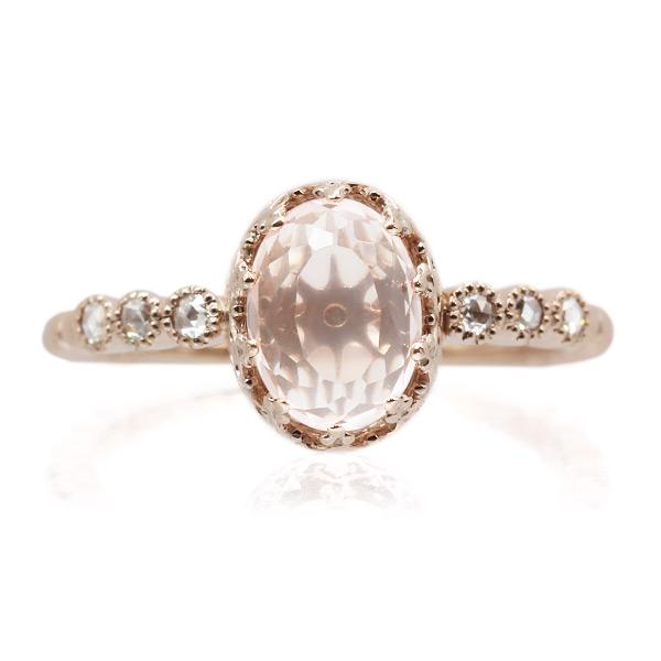 P+10％中 限定１本 K10PG ローズクオーツ オールドカット ローズカットダイヤモンド リング...