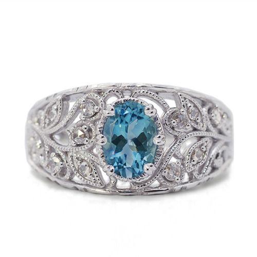 アクアマリン ローズカットダイヤモンド リング ニューシャルマン 誕生石 3月 PT900 K18 ...