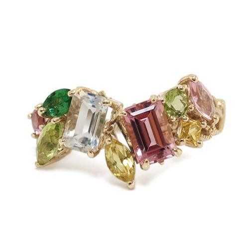 ピンクトルマリン ラブラドライト マルチカラーストーンリング ソーレ 誕生石 10月 春色ピンク P...