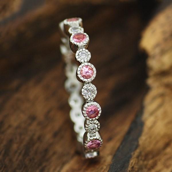 ピンクトルマリンミル打ちフルエタニティリング  サイズ直しは出来ません 誕生石 10月 春色ピンク