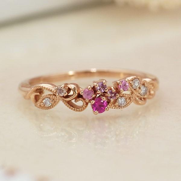 P+10％中 ピンクサファイア ローズカットダイヤ ダイヤモンド リング ボタニカル PT900 K...