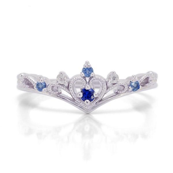 P+10％中 ブルーサファイア ホワイトサファイアリング ハートティアラ PT900 K18 K10...