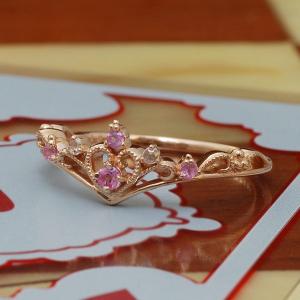 リング 指輪 ピンクサファイア ローズカットダイヤリング ハートティアラ PT900 K18 K10対応 誕生石 4月 9月 春色ピンク｜benebene