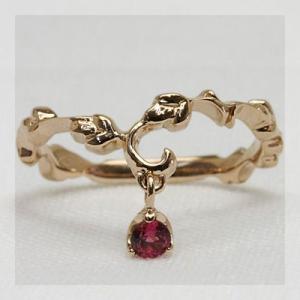 P10％中 職人名品 ピンクトルマリンツタの葉ピンキーリング 誕生石 10月 PT900 K18 K...