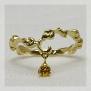 P+10％中 イエローサファイア ツタの葉 ピンキーリング 誕生石 9月 PT900 K18 K10...