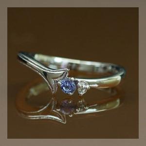 リボンをぐるり タンザナイト ローズカットダイヤリング 誕生石 4月 12月 PT900 K18 K...