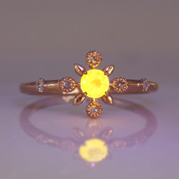 P+10％中 UV蛍光 スカポライト ローズカットダイヤモンド リング リフレクション 指輪 PT9...