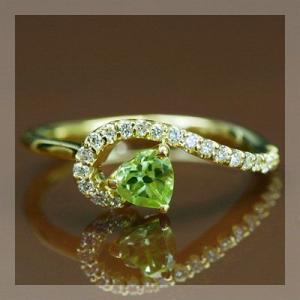 ペリドット ダイヤモンド プティ・ハート”ピンキーリング 誕生石 4月 8月 PT900 K18 K...