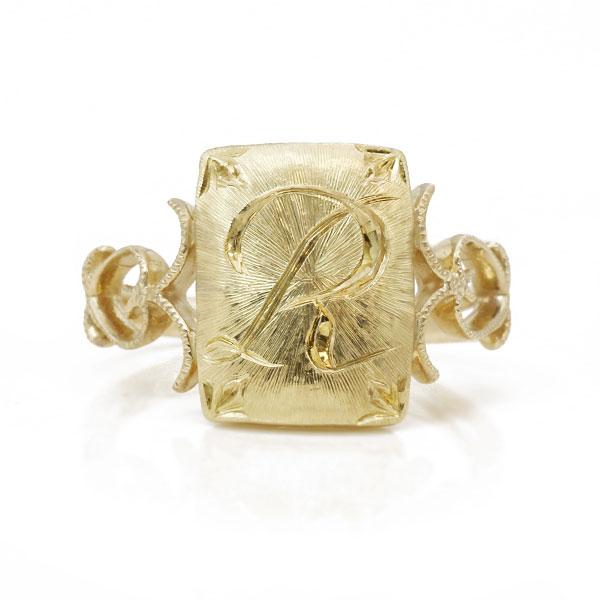 P10％ 限定１本  K10YG イニシャルR 地金リング 11号 サイズ変更承ります