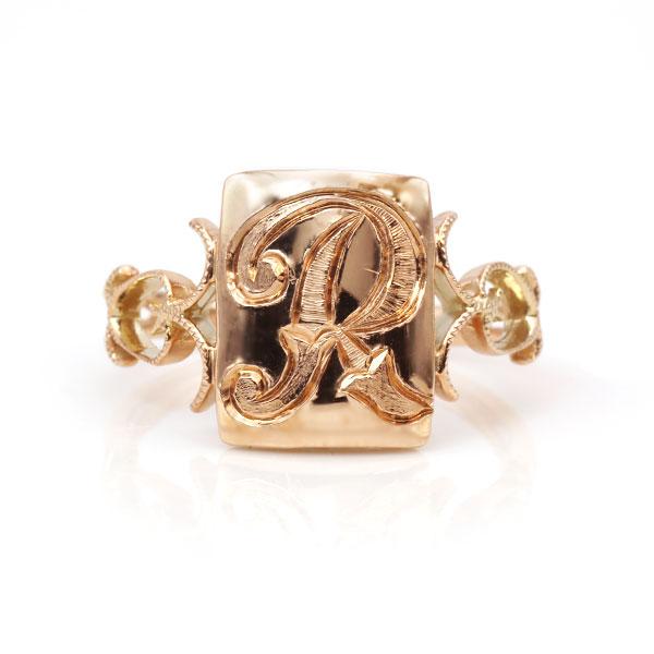 P10％ 限定１本  K10PG イニシャルR 地金リング 11号 サイズ変更承ります