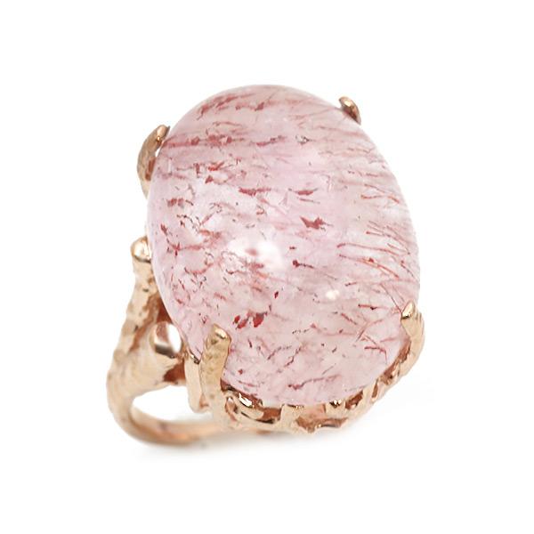 20×15mm 大粒ストロベリークオーツ SVピンクメッキ オーラリング  PT900 K18 K1...