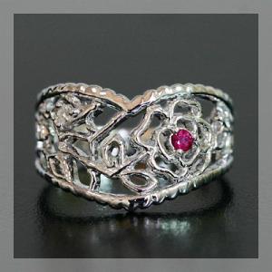 レース・オブ・ローズ ルビー ローズカットダイヤピンキーリング 誕生石 4月 7月 PT900 K1...