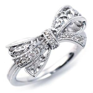 レーシーリボン ダイヤモンドリング PT900 K18 K10対応 誕生石 4月