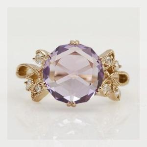 ソリドール アメシスト ローズカットダイヤモンドリング 誕生石 2月 PT900 K18 K10対応